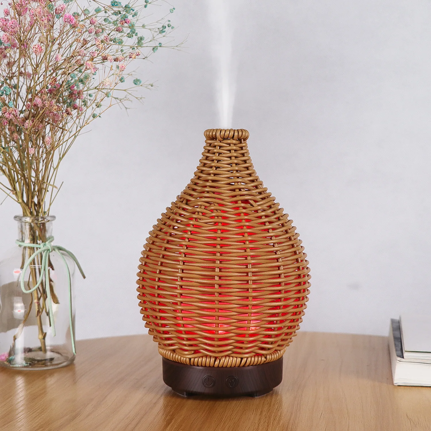 100ml Rattan Essential Oil Diffuser Ultrasonic Humidifier Mini Air Aromatherapy Mist Maker Quiet For Bedroom Home Office Decor