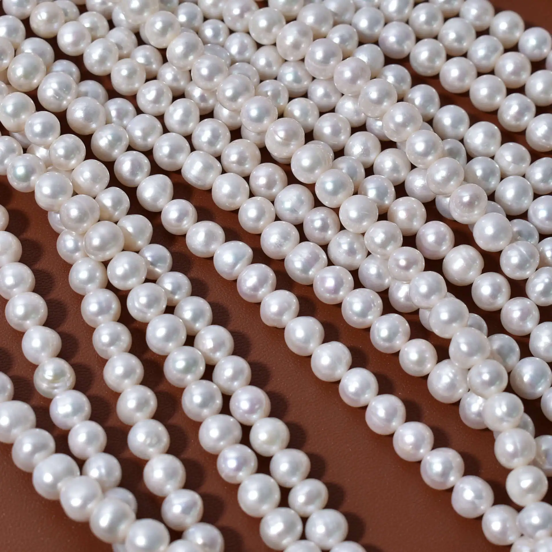 5-6mm New White round Luster Threaded Pearl Natural Freshwater Loose Bead Handmade DIY Necklace Accessories Materials Wholesale