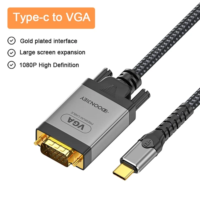 

2-метровый нейлоновый оплетчатый кабель-переходник USB C к VGA HD1080P Тип C «папа» на VGA «папа» для iPhone Xiaomi Монитор для ноутбука