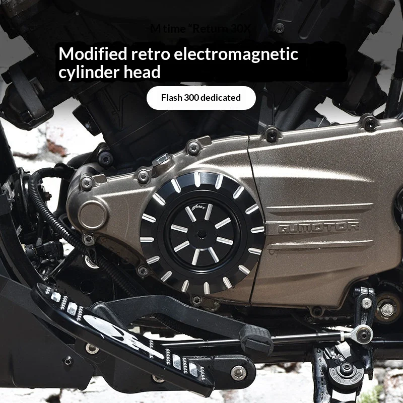 【Premium】For QJMOTOR QJ Flash 300s – Modified electromagnetic cylinder head. Vintage-style decorative cover with CNC-machined al