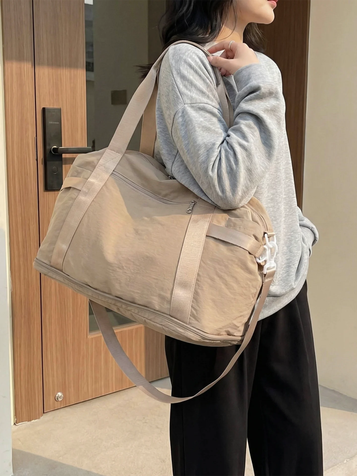 大容量ポータブル折りたたみキャリーバッグ短期旅行用バッグ乾湿分離シングルショルダーハンドバッグクロスボディバッグ