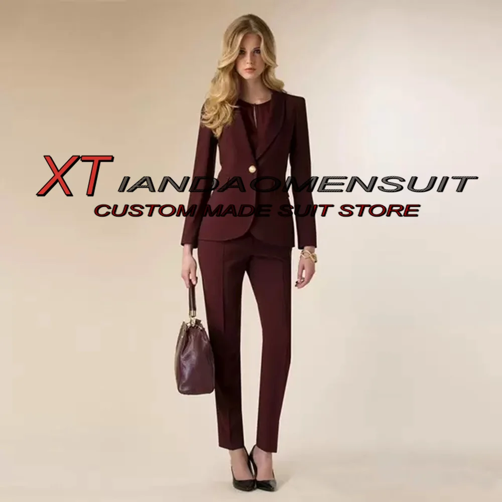 

Women's Suit 2 Piece Formal Business Lady Office Workwear Burgundy Blazer Pants Party Jacket Set بذلات بليزر نسائية