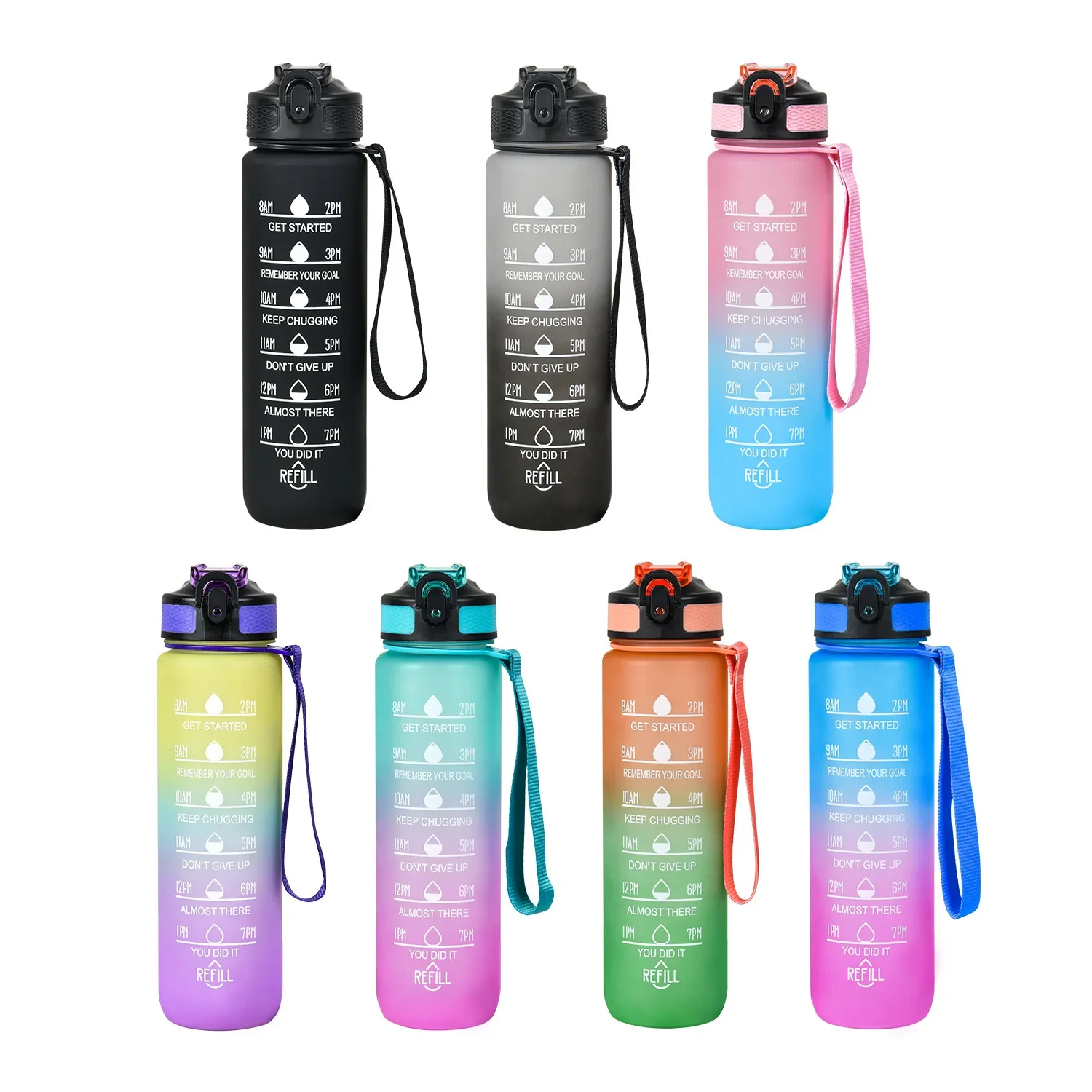 

1000ML Sports Water Bottle PC with Scale Straw Lock Leak Proof Resistant To Falling Outdoor Travel Fitness Riding Portable Cup