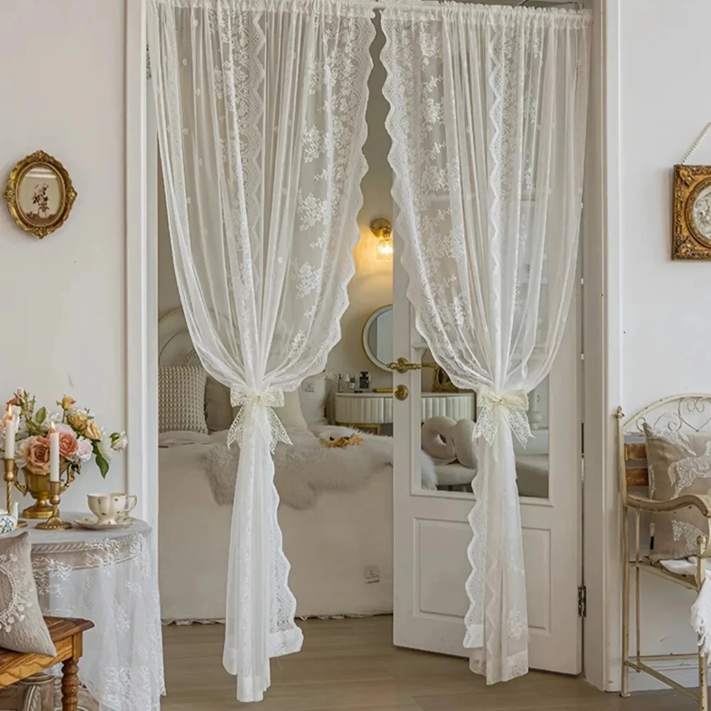 

French Lace Curtains White Tulle Window Blind Living Room Bedroom Supplies Breathable Screen Curtain Wedding Decor Curtains тюль