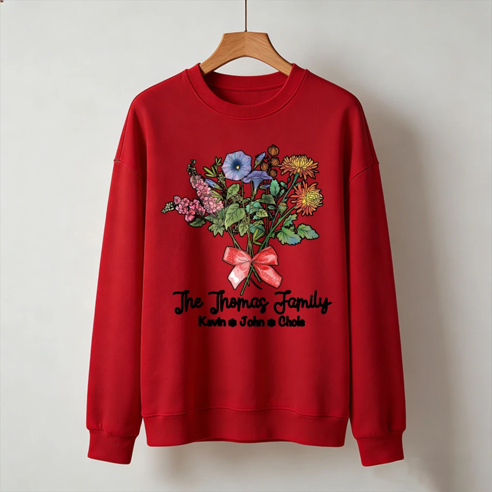Custom-Family-Bouquet-Sweatshirt-Personalized-Family-Names-Vintage-Botanical--Casual-Pullover-Family-Gift-for-Mom-or-Grandma
