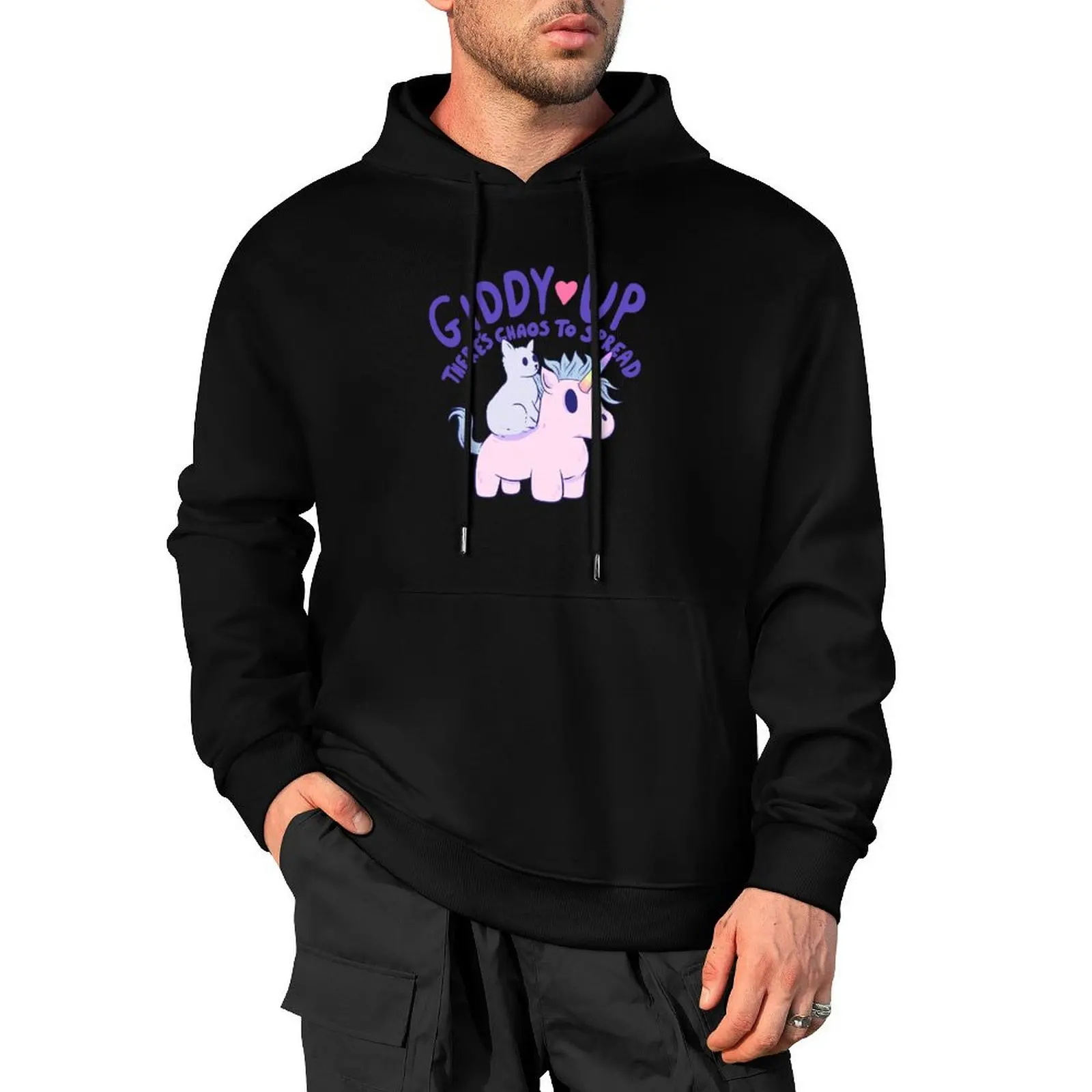 

Cute Cat Riding Unicorn - Giddy Up, There’s Chaos to Spread Pullover Hoodie men clothes autumn anime clothes japanese hoodie