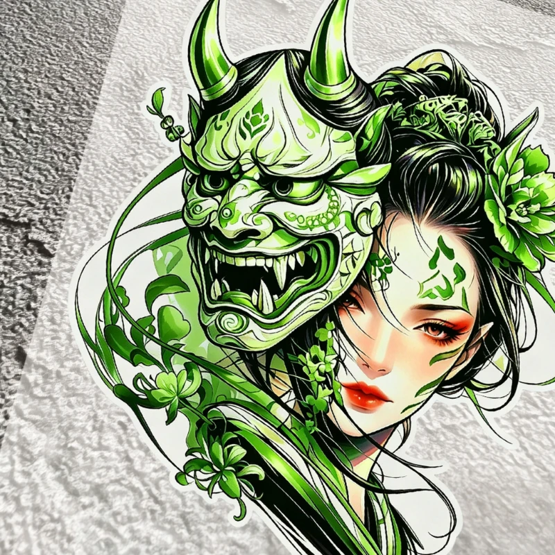 JDM Japanese style, girl & mask, reflective car sticker, vinyl decal decoration, suitable for motorcycle body, truck
