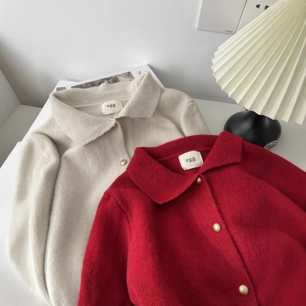 

Peter Pan Collar Long Sve Sweater Casual Loose Knitted Outerwear for Women Autumn Winter Button up Cardigan Knitwear