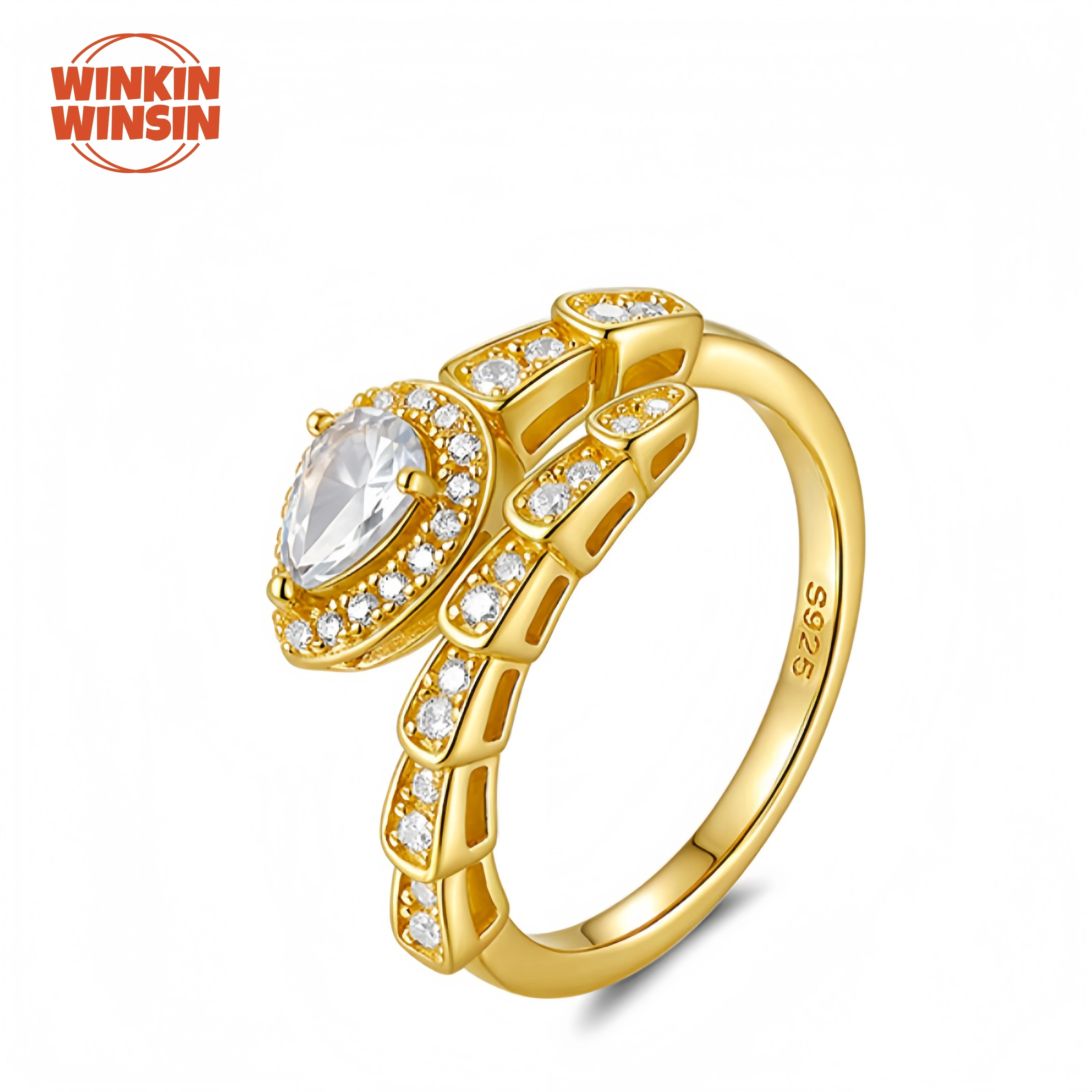 

Winkin Winsin Brand Water Droplet Shaped Ring Snake Shaped Women 925 Sterling Silver Luxury Brand Designer Ring Jewelry