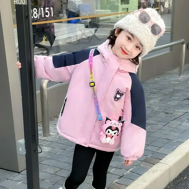 

Sweet Anime Kawaii MINISO Ins Fashion Long Sleeve Jacket Cute Cartoon Children Kuromi Ins Fleece Coat Clothing Gifts for Kids