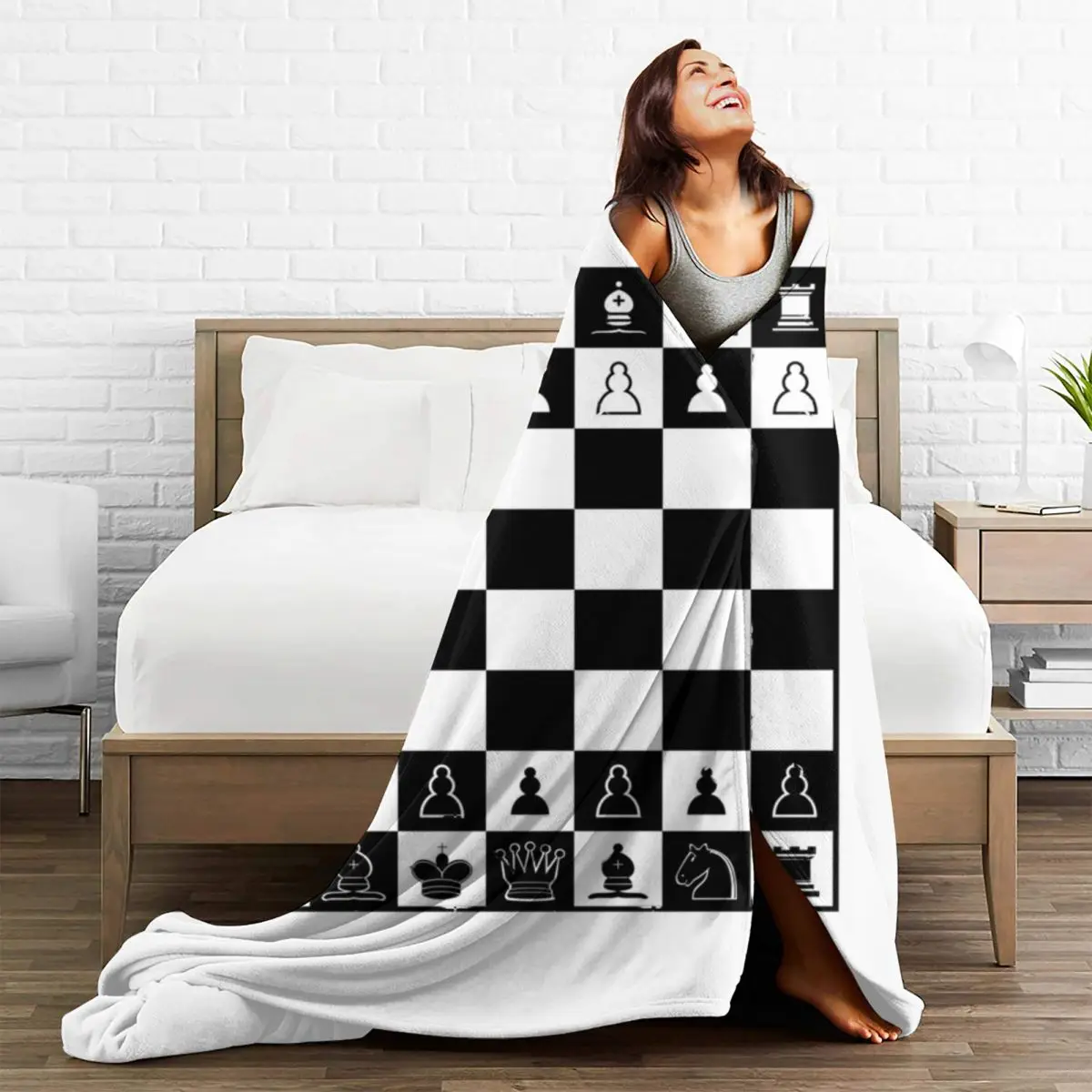 Chess Board Warm Soft Blankets Chess Match Game Camping Throw Blanket Winter Graphic Custom DIY Flannel Bedspread Sofa Bed Cover