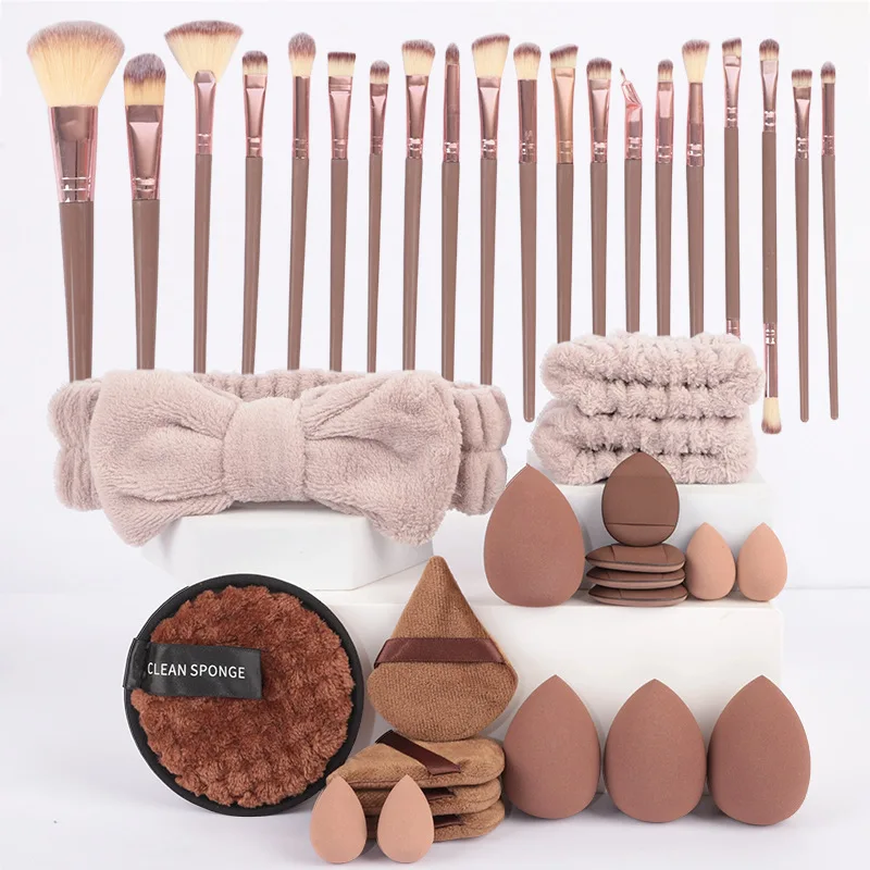 20pcs/40pcs Makeup Tool Set Women Soft Fluffy Powder Puff Cosmetic Foundation Eyeshadow Concealer Makeup Brush and Wash Headband