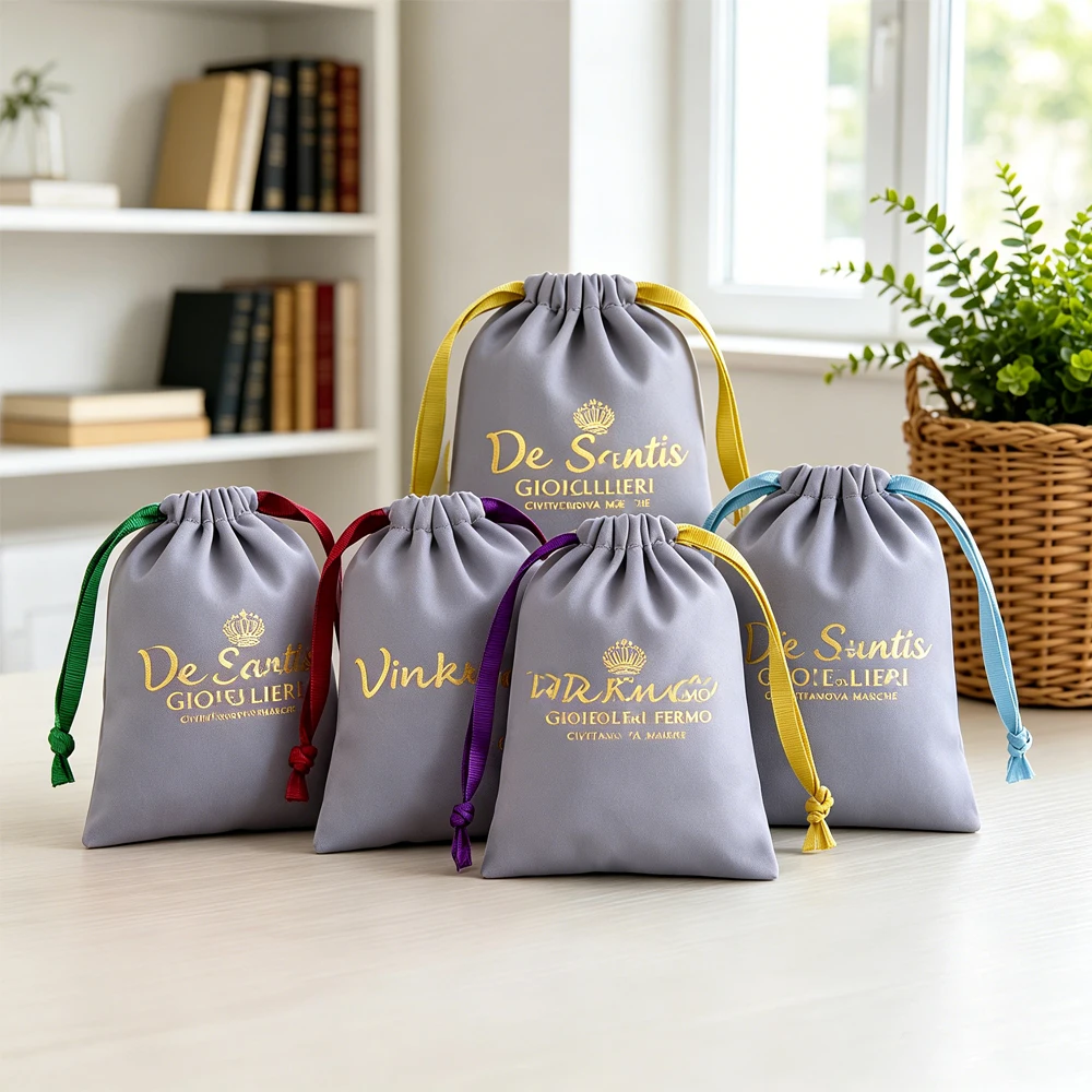 

100Pcs Personalized Logo Grey Silk Satin Jewelry Bags Sachet Soap Perfume Packaging Pouch Rings Key Earrings Drawstring Pocket