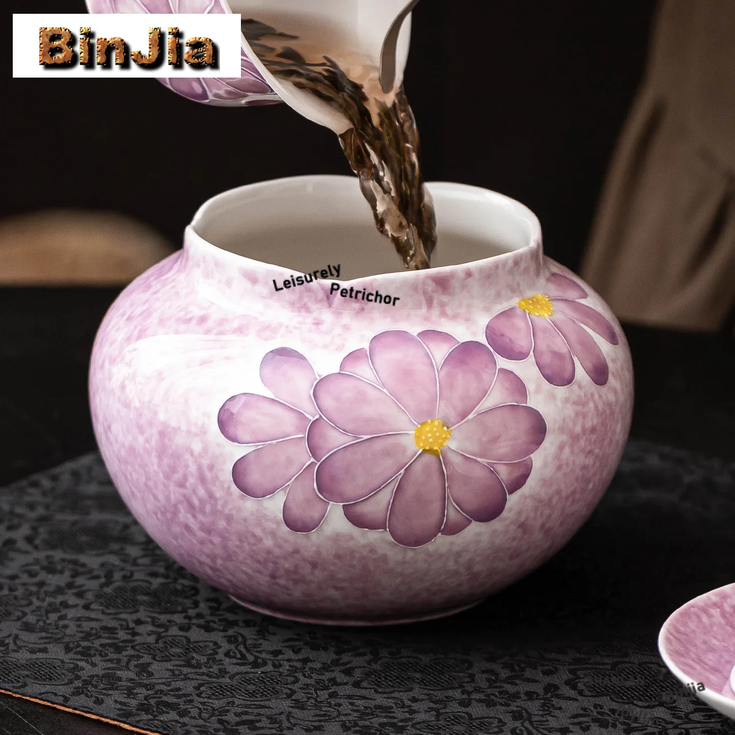 786ml Hand-painted Purple Daisy Jianshui Tea Wash Bowl Writing-brush Washer Tea Residue Barrel Chaxi Chinese Tea Set Ornaments