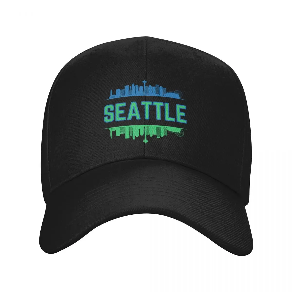 

Blue and Green Seattle Skyline Design Baseball Cap Gentleman Hat Icon Hats Man Women's