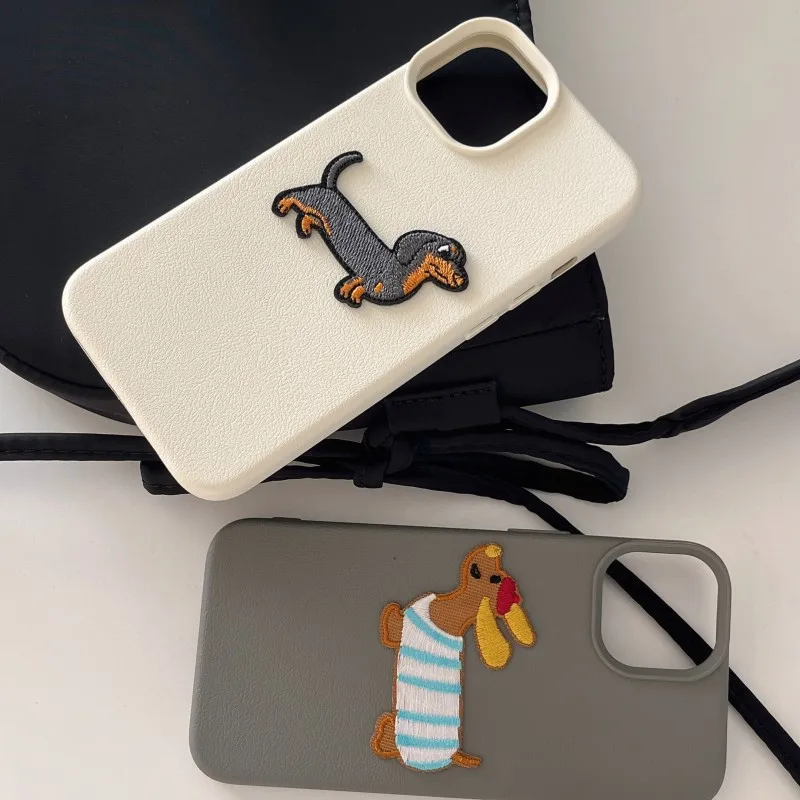 Divertente ricamo bassotto Pet dog art custodia per telefono per iPhone 15 14 13 12 Pro Max custodia Cute Cartoon luxury Cover morbida antiurto