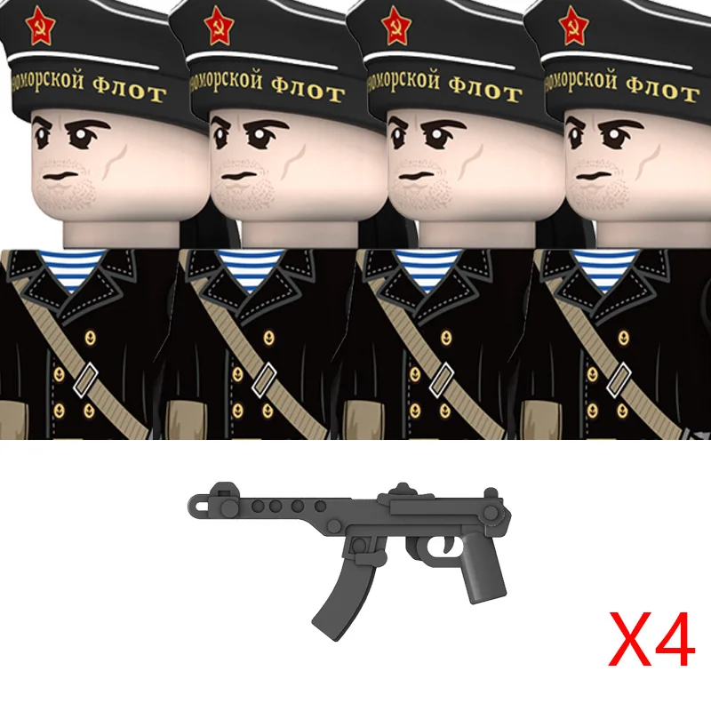 WW2 Military Navy Serie Soldat Figuren Bausteine Sowjetunion Krieger Infanterie Offizier Gedruckt Helm Ziegel Spielzeug Geschenke