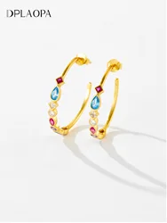 DPLAOPA Women 925 Sterling Silver Round CZ Rainbow Zircon Hoop Earrings 2024 Luxury Fine Advanced Anniversary Gift Jewelry