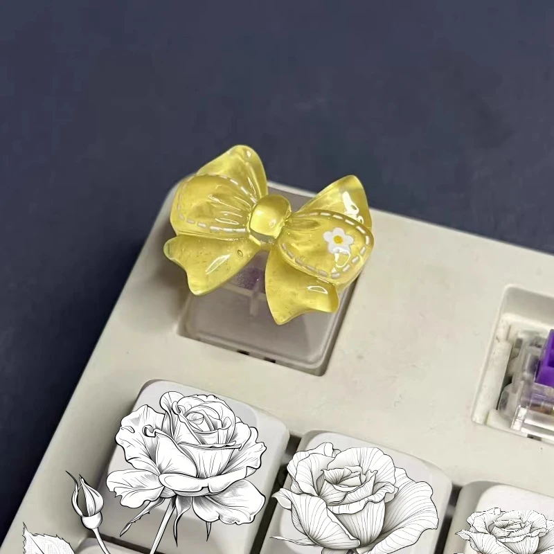 Cute Flower Bow Keycaps Mechanical Keyboard Cross Axis Personalized DIY Keycap Cherry Profile Girl Gamer Birthday Gift