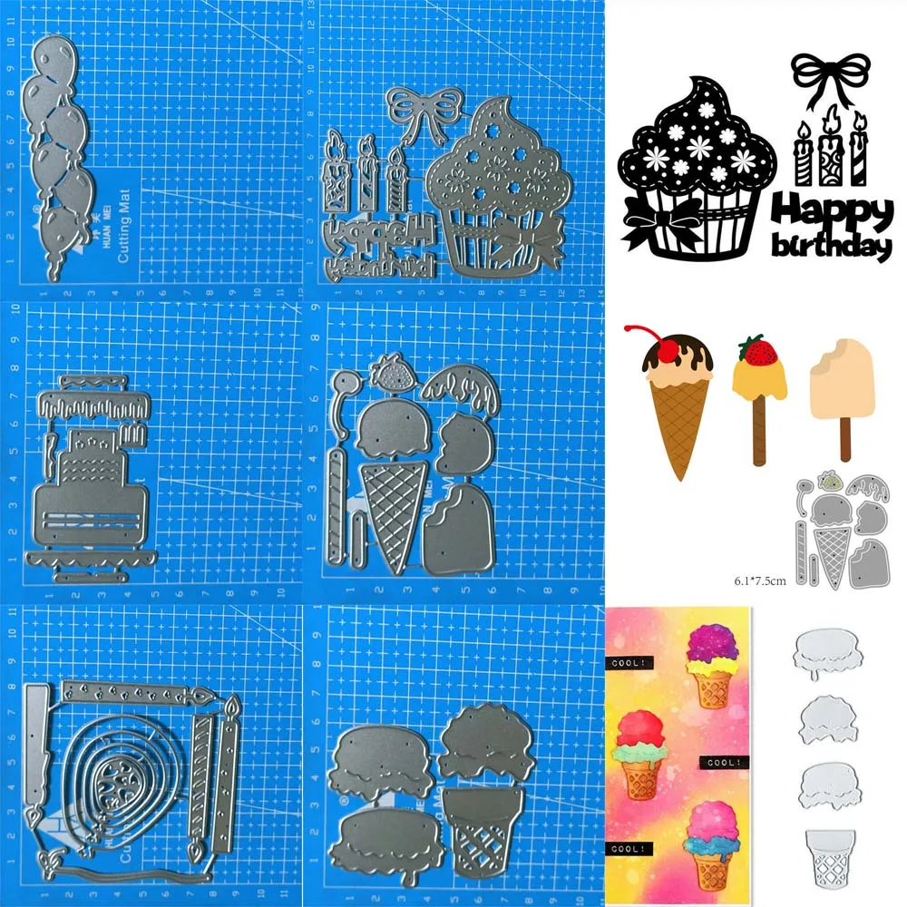 Alles Gute zum Geburtstag Kuchen Eis Ballon Kerze Metall Stanzformen Scrapbooking Form Messer Schablone Karte machen DIY Handwerk Prägung