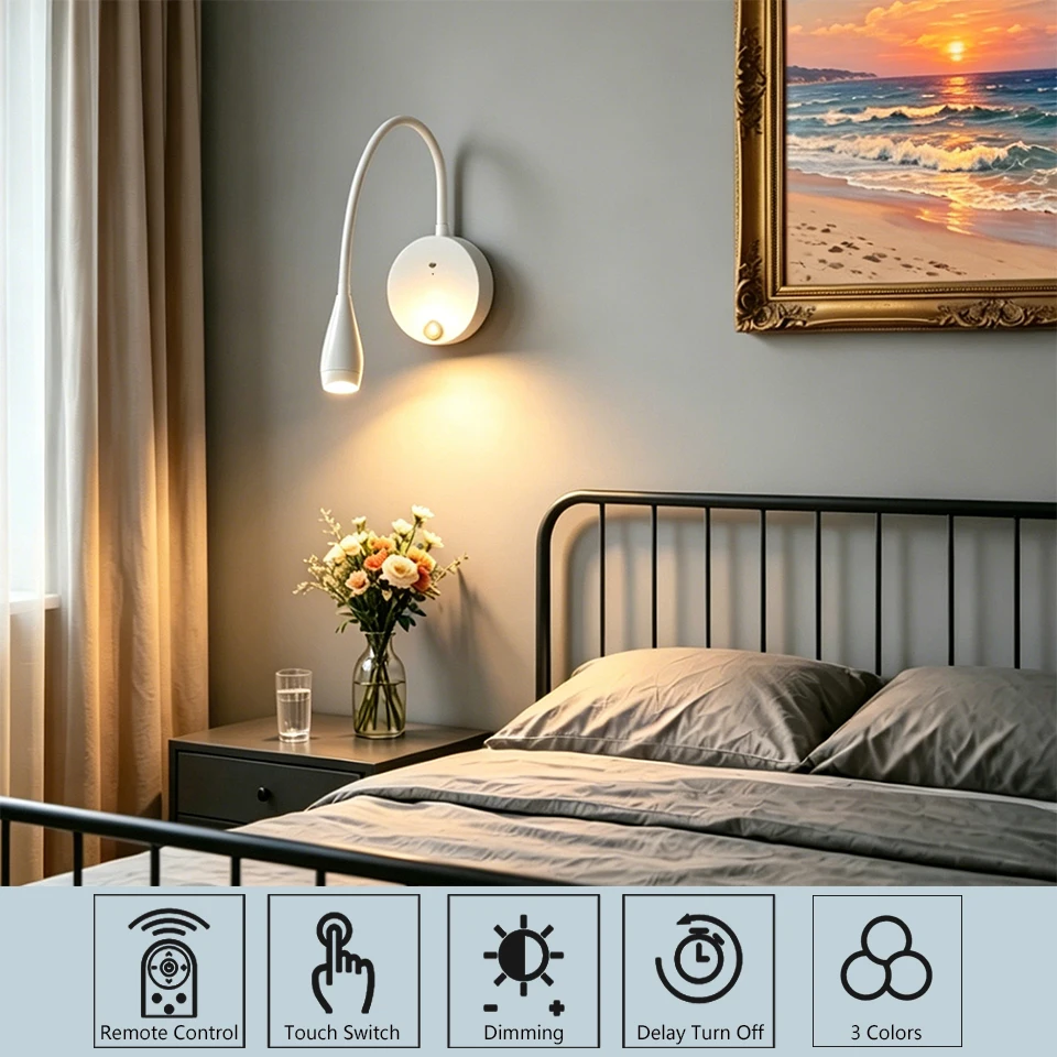 LED Hose Charging Wall Lamp Touch Three Color Dimming Wiring Free Indoor Living Room Bedroom Minimalist Design Reading Lighting