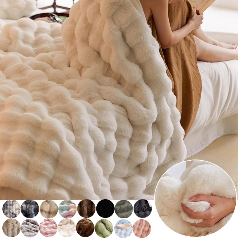 

Rabbit Velvet Tosca Bubble Velvet Blanket, Warm and Comfortable, Double-sided Thick, Fashionable and Simple Покрывало На Кровать