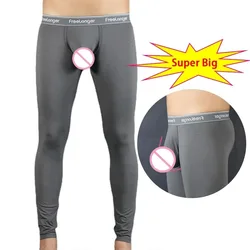 Man Breathable Long Underwear with Super Big Penis Pouch Thermal Modal Ultra-Low Boxers Bulge Dick U-Convex Brief Sexy Lingerie