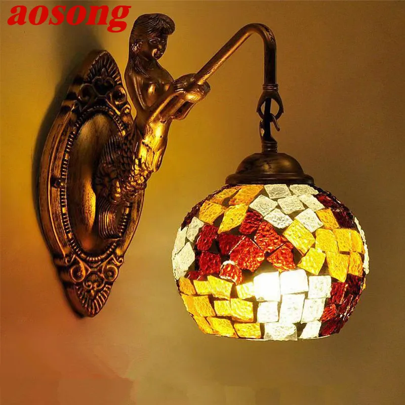 AOSONG Contemporary Mermaid Wall Lamp Personalized And Creative Living Room Bedroom Hallway Bar Decoration Light