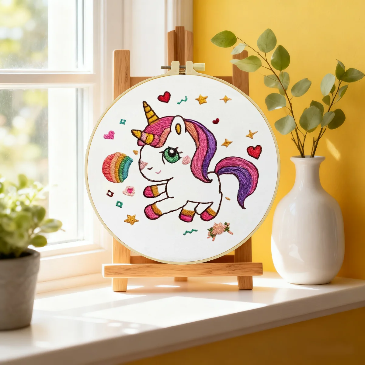 1 Stück 20X20CM/15X15CM 7,87/6,3 Zoll Regenbogen-Pferd Stickerei Starter-Kit DIY-Kit DIY-Stickerei-Set Handarbeiten Nadelkunst – Detail 1