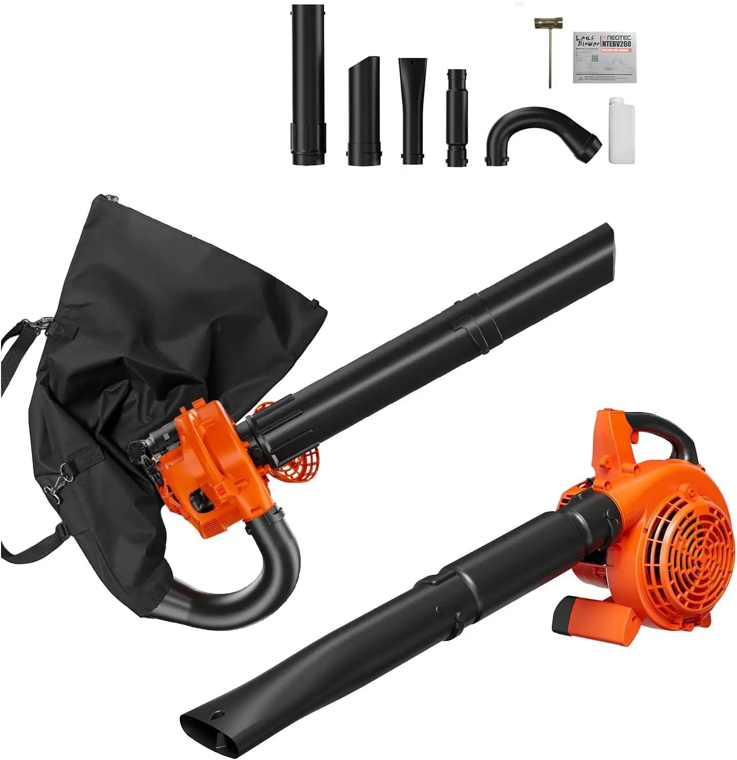 25.4cc 2-Cycle 3-in-1 Leaf Blower Vacuum Mulcher with Bag, 180 MPH 432 CFM Handheld Gas Powered Lightweight Lawn Care Tool, Grea
