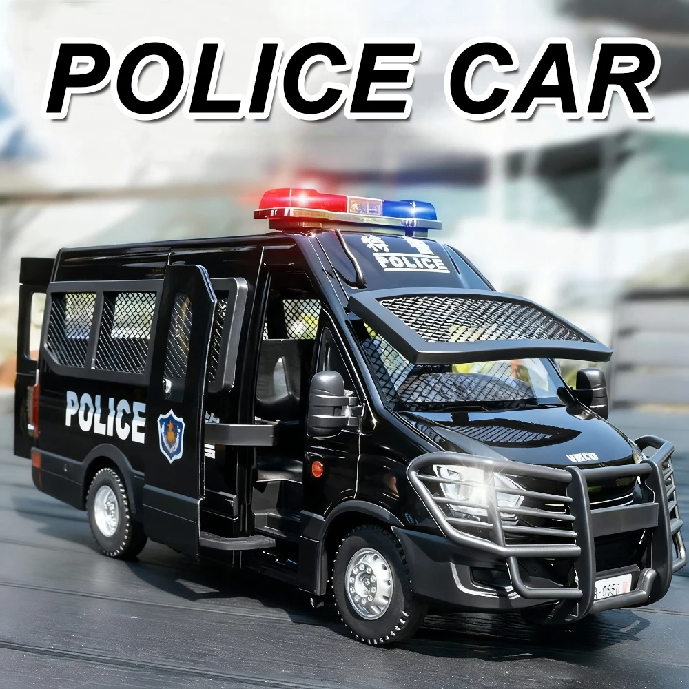 1:24 Police Car Disperse Explosion Proof Cars Toys Alloy Diecast Model with Sound Light Pull Back Doors Opened Vehcies Boy Gifts