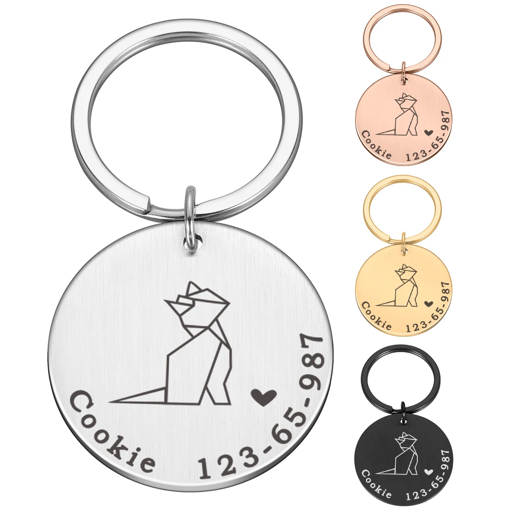 Personalized Dog IDTag Custom NameTel Dog Collar Simple Dog Pattern Stainless Steel Nameplate Anti-lost Pendant Collar Accessory