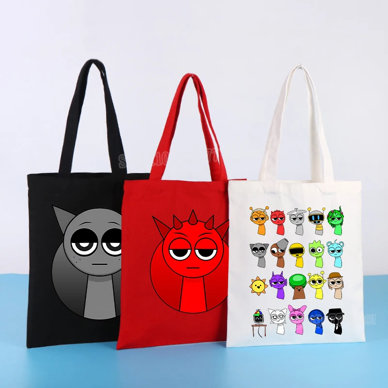 Cartoon Sprunki Canvas Bag Incrediblebox Handbag Large Capacity Storage Shopping Student Education Learning Supplies Bags