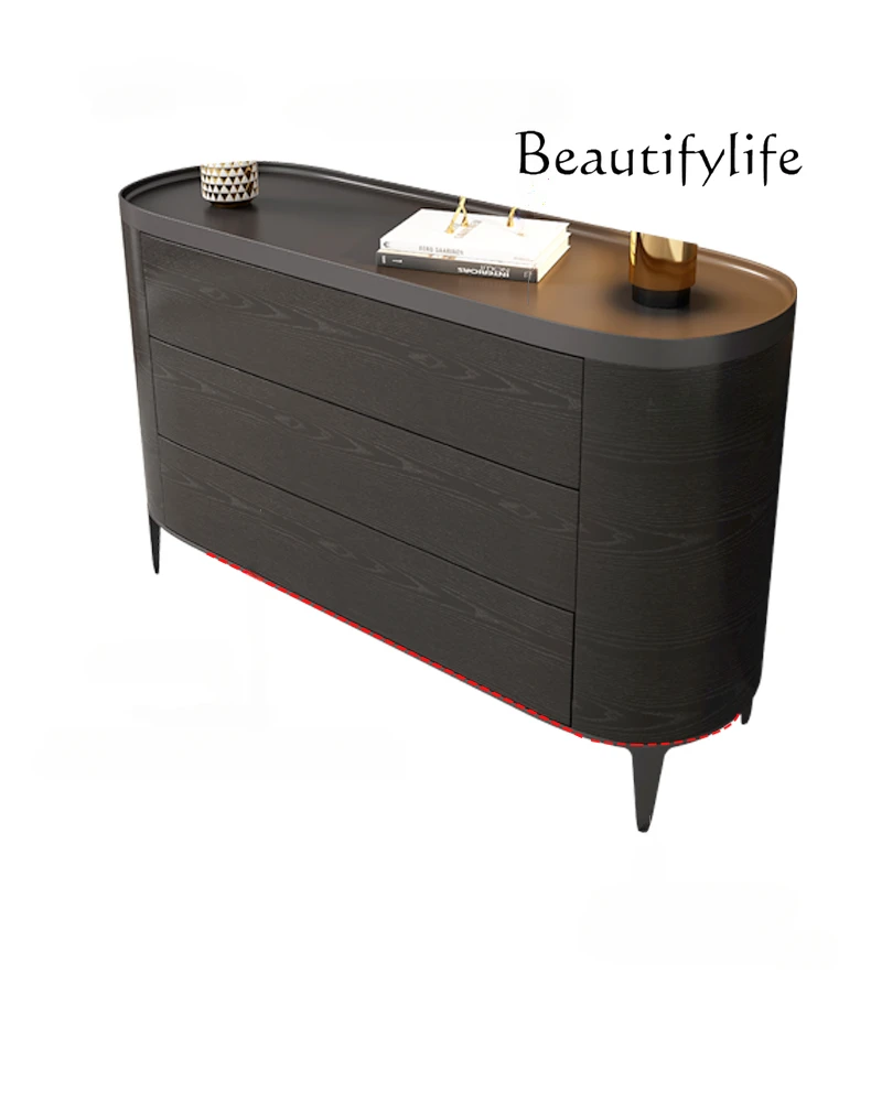 

Modern Minimalist Smoky Sideboard Cabinet Entry Entrance Cabinet Solid Wood Black Partition Bar Cabinet Chest of Drawers