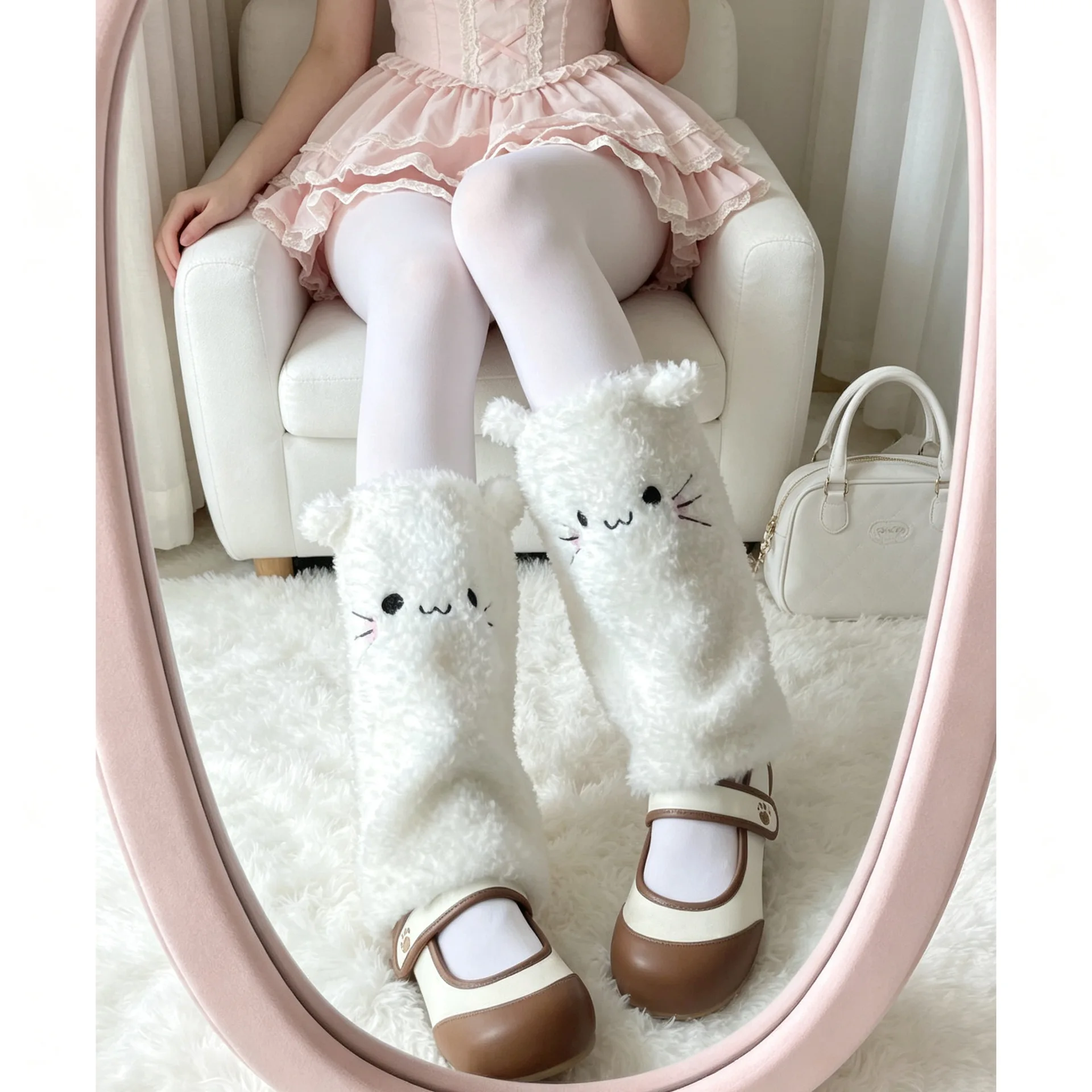 Cute Gothic Cat Fuzzy Plush Leg Warmers Women Lolita Winter Warm Stackable Fluffy Leg Cover for Cosplay Daily Dress Matching Y2K