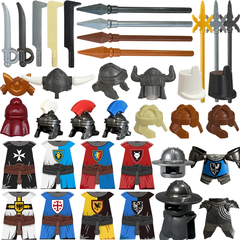 MOC Castillo Medieval armadura de caballero figura piezas bloques de construcción templo águila negra caballero guerrero armas accesorio ladrillos juguete T01
