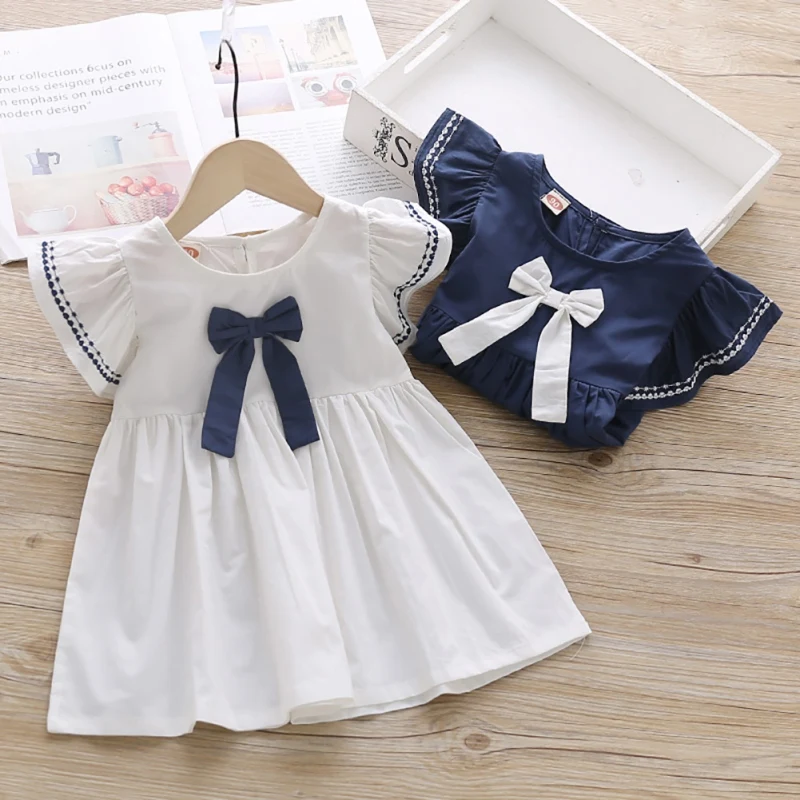 Summer Baby Girl Princess Dress Casual Fashion Baby Girl Flying Sleeve Bow-knot Princess Dress Kids Clothing For 1-6 Years Old image 2