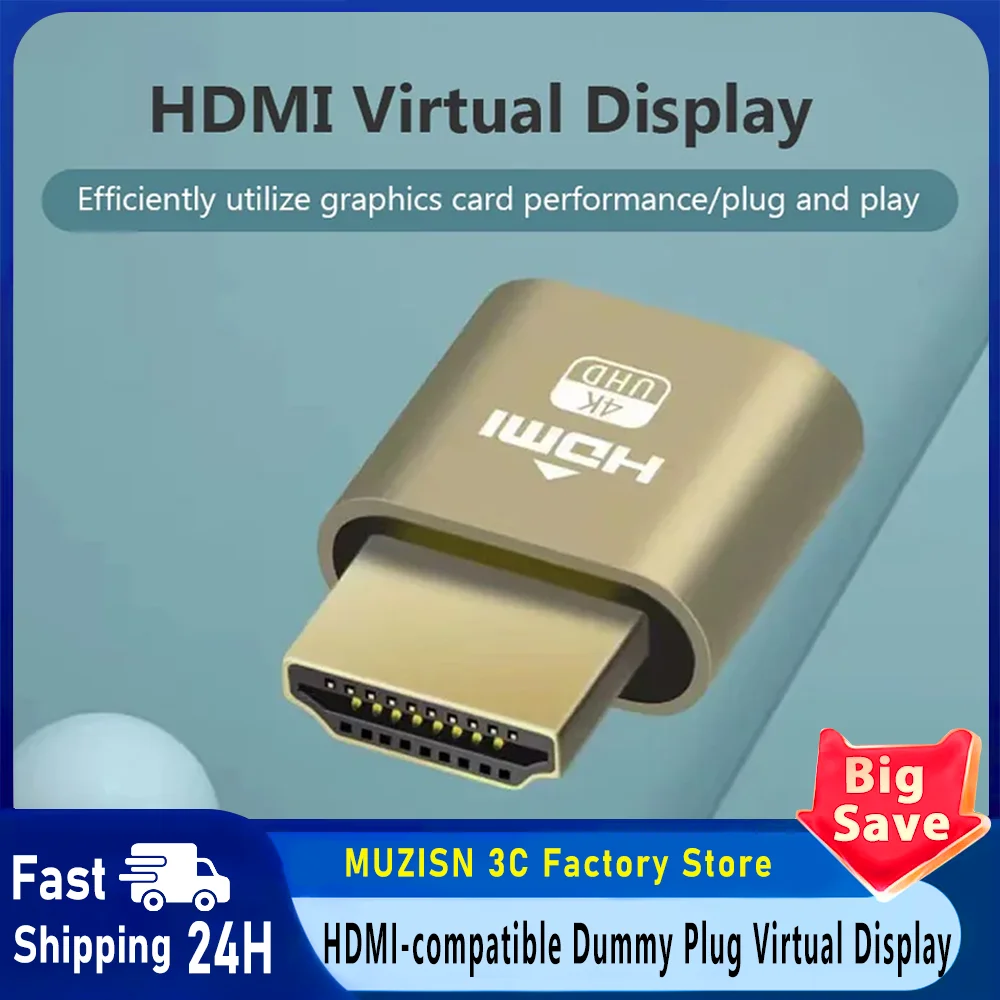 HDMI-Compatible Dummy Plug Virtual Display Headless Ghost Display Emulator 4K DDC EDID Dummy Emulator Adapter For Bitcoin Mining