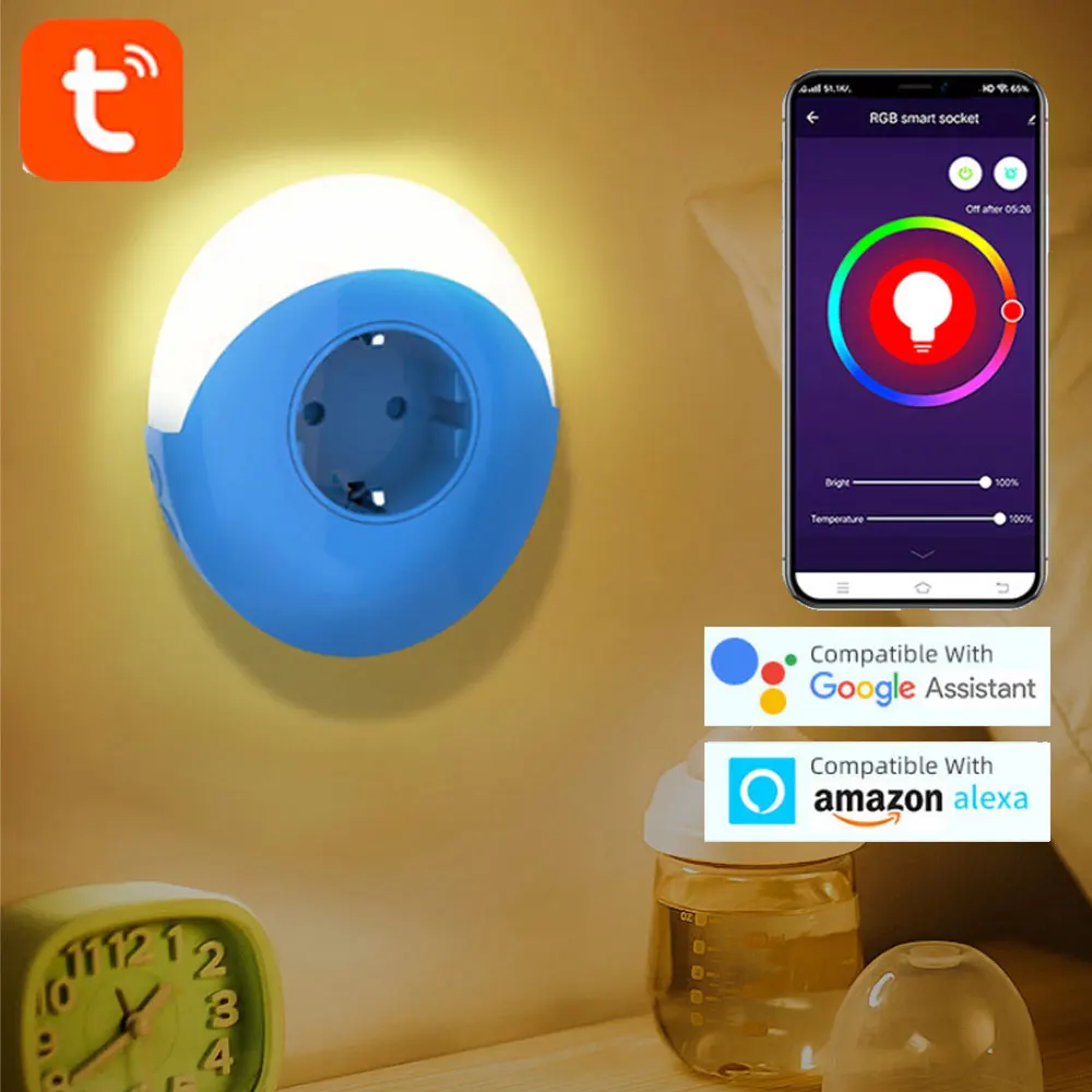 Wifi Smart Night Light Plug EU AU JP UK US Adattatore Colore LED Luce Homekit Presa Controllo vocale Funziona con Alexa Google Home Tuy