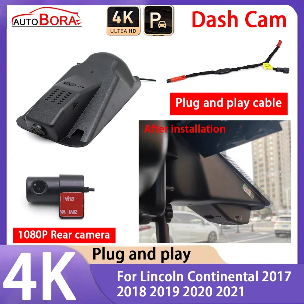 

AutoBora 4K 2160P Plug and Play UHD Car Dash Cam DVR Camera Night Vision for Lincoln Continental 2017 2018 2019 2020 2021