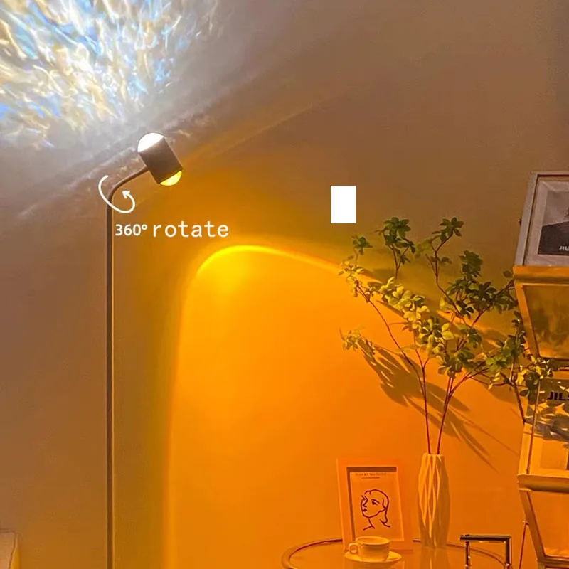 Lampada per proiettore al tramonto + luce per ondulazione dell'acqua luce ambientale a doppio scopo, lampade da terra decorative per pareti di fondo della camera da letto