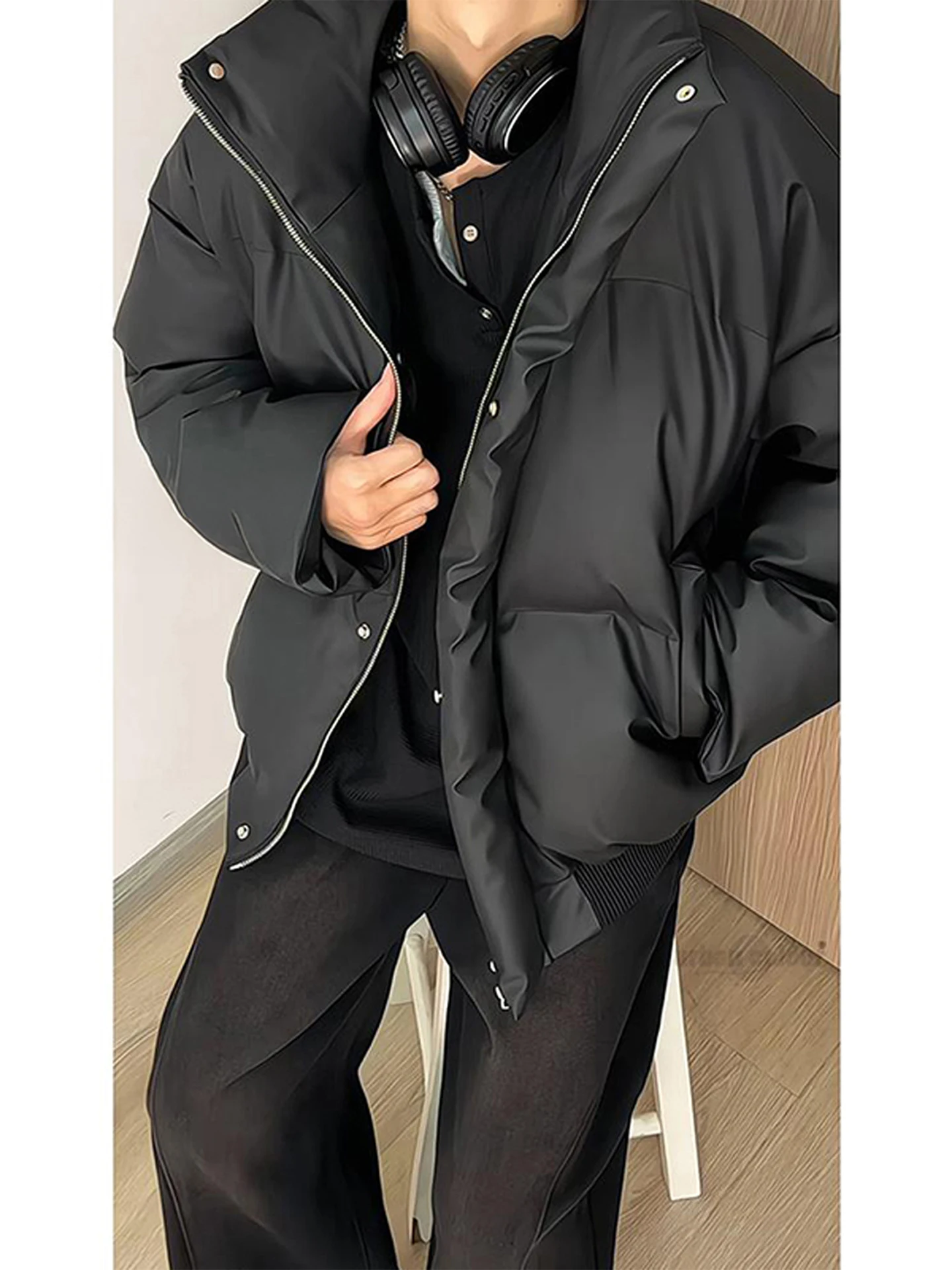 

Мужская зимняя утепленная куртка из искусственной кожи с хлопковой подкладкой, воротником-стойкой, пуховик, повседневная модная верхняя одежда