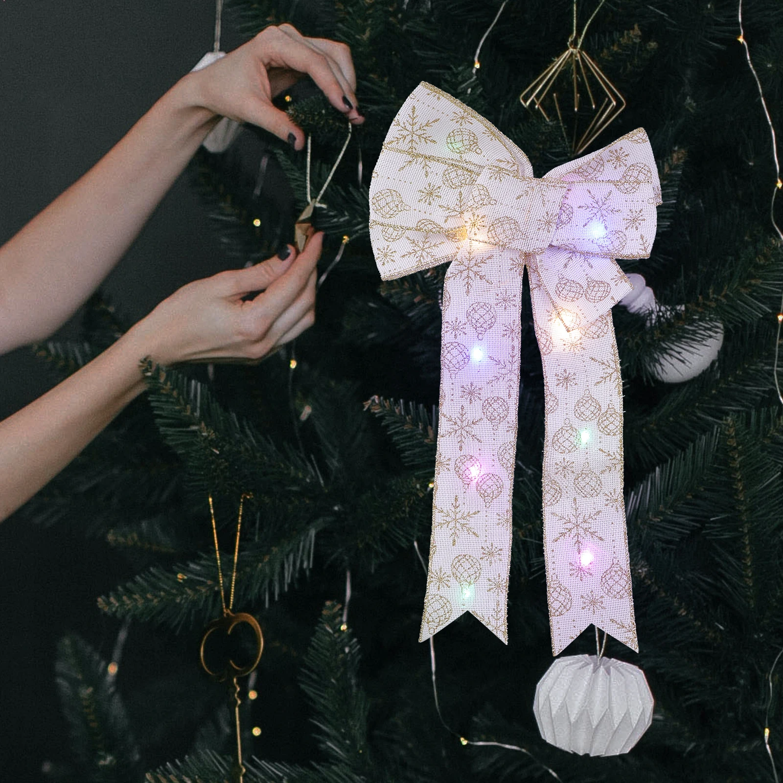 

Christmas Tree Bow nament Lighted LED Decorative Supply Shining Bowknot DIY Party Decoration Holiday Gift Christmas
