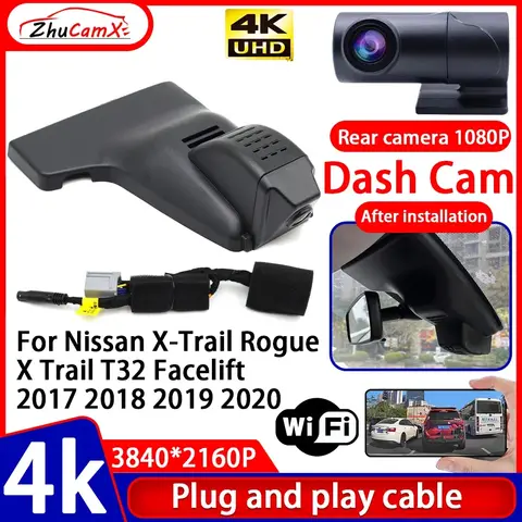 Videoregistratore Night Visio 4K Plug and Play Car DVR Dash Cam per Nissan X-Trail Rogue X Trail T32 Facelift 2017 2018 2019 2020