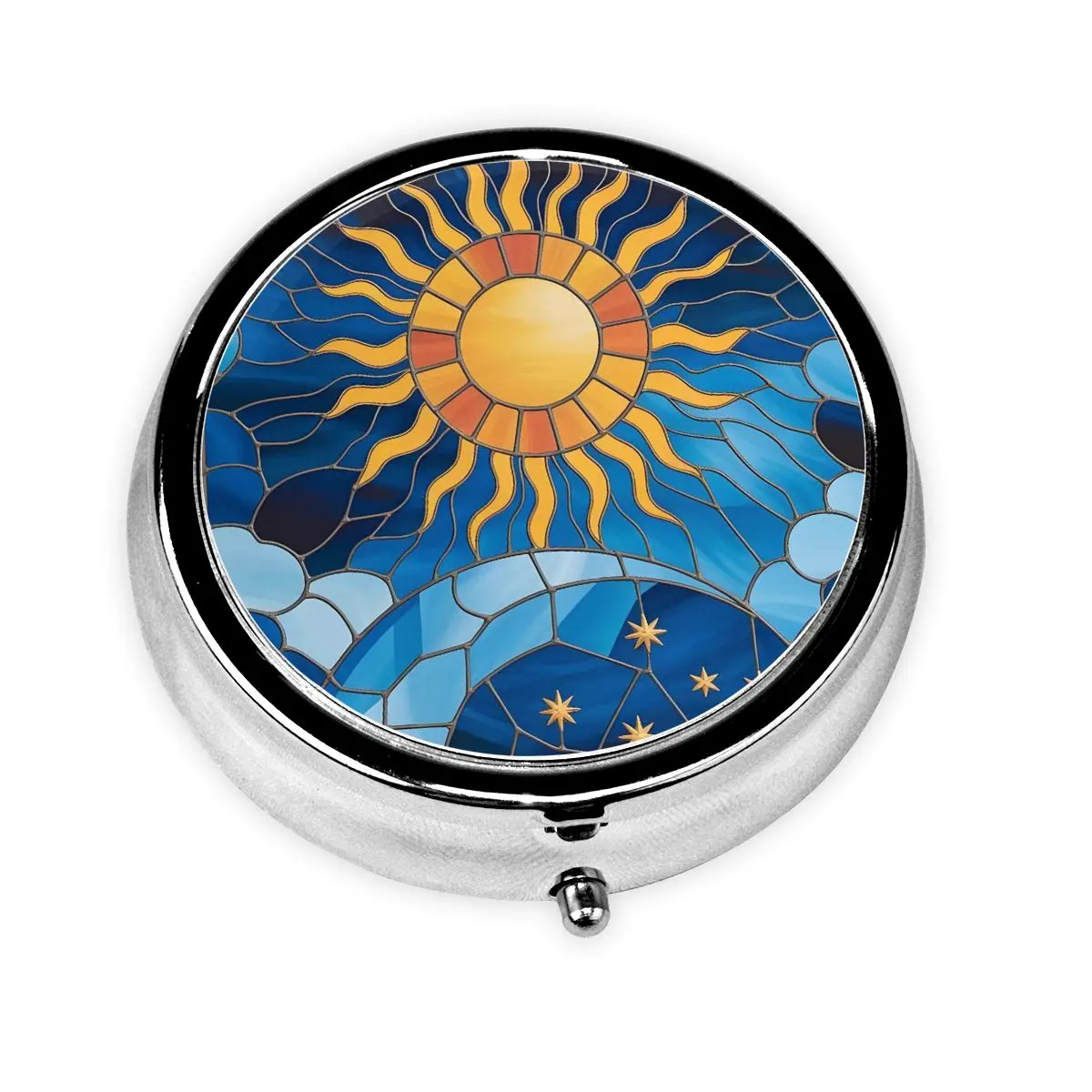 

Stained Glass Pill Organizer Personalized Design Colorful Painting Medicine Box Pill Case Splitters Storage Box for Pocket Purse