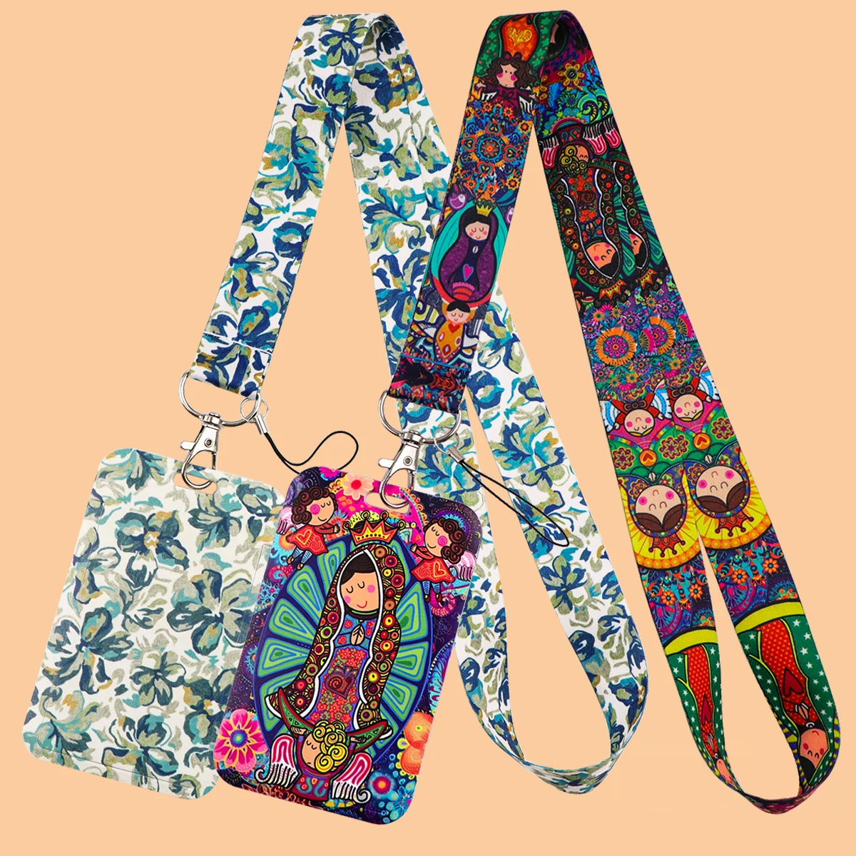 

Flower Lanyards For Key Neck Strap Folk Art Style ID Badge Holder Gym Keychain Cell Phone Hanging Rope Keyrings Accessories