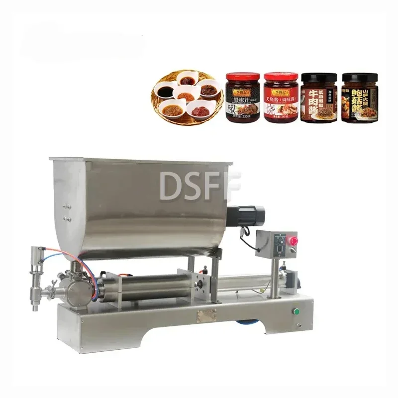 Tolva grande en forma de U, máquina llenadora de salsa picante coreana de salsa de césar comercial, máquina envasadora de miel para mezclar y agitar