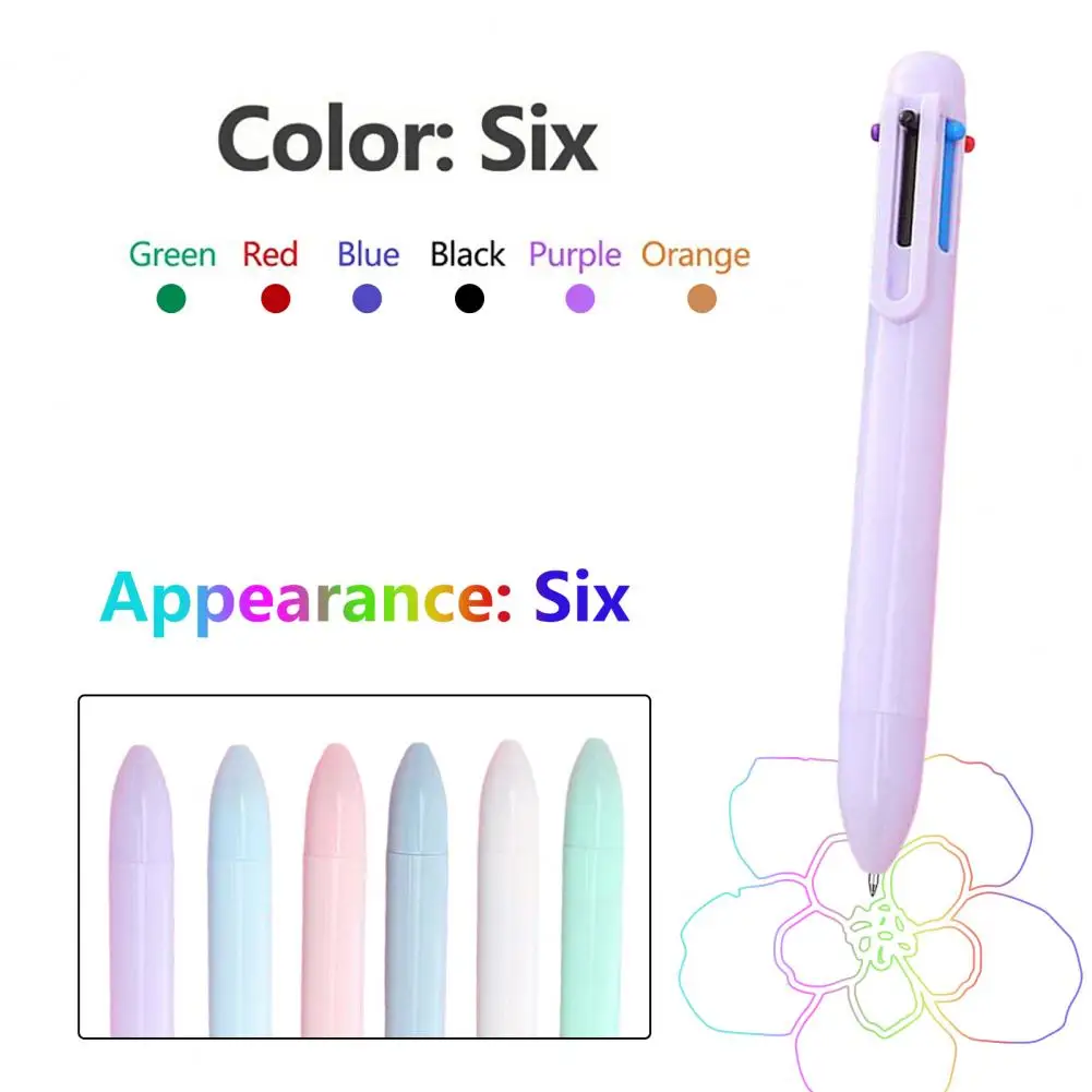 6Pcs Ballpoint Pen No Odor Push Ballpoint Pen  School Office 6-in-1 Push Ballpoint Pen