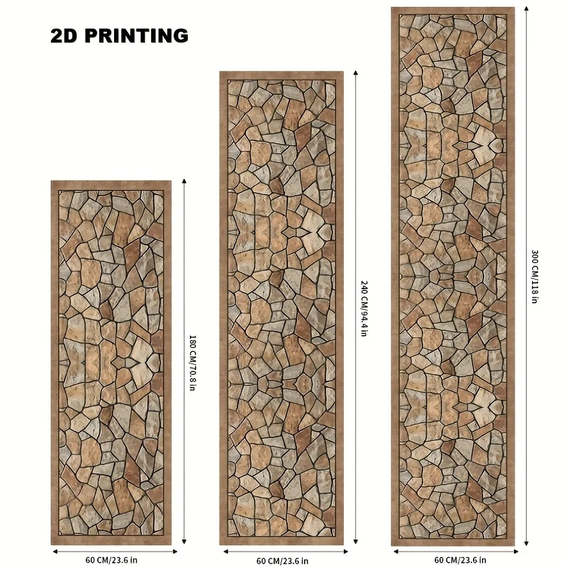 VIKAMA Stone Brick Printed Corridor Long Strip Carpet, Anti-Slip And Washable Floor Mat, Entrance Hall, Kitchen Home Decoration