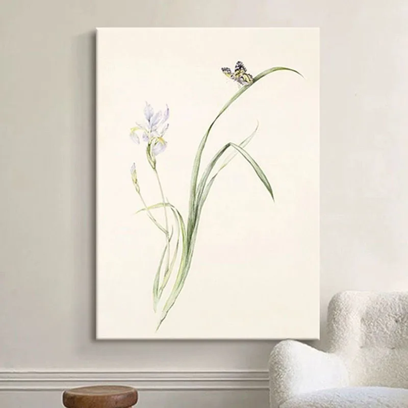 Pure Handmade Oil Painting Butterfly Orchid Hanging Painting Abstract Sofa Corridor Murals Living Room Room Decoration Painting